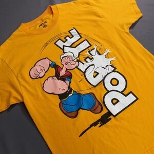 Popeye The Sailor Man Graphic T-Shirt Mustard Yellow Unisex Medium DT9404